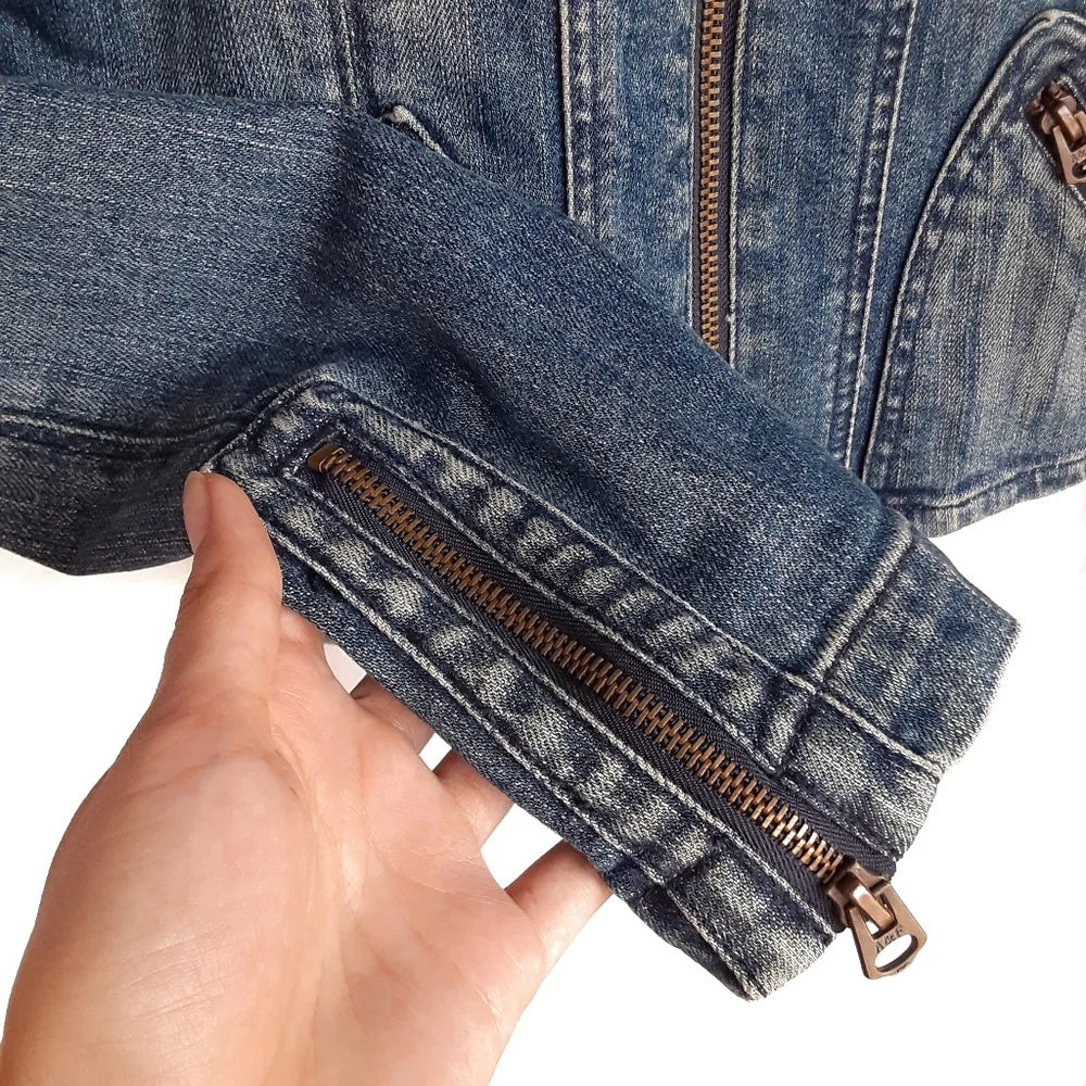 VTG ABERCROMBIE & FITCH Moto Style Denim Jean Jacket Size XSmall / Small - Picture 5 of 8